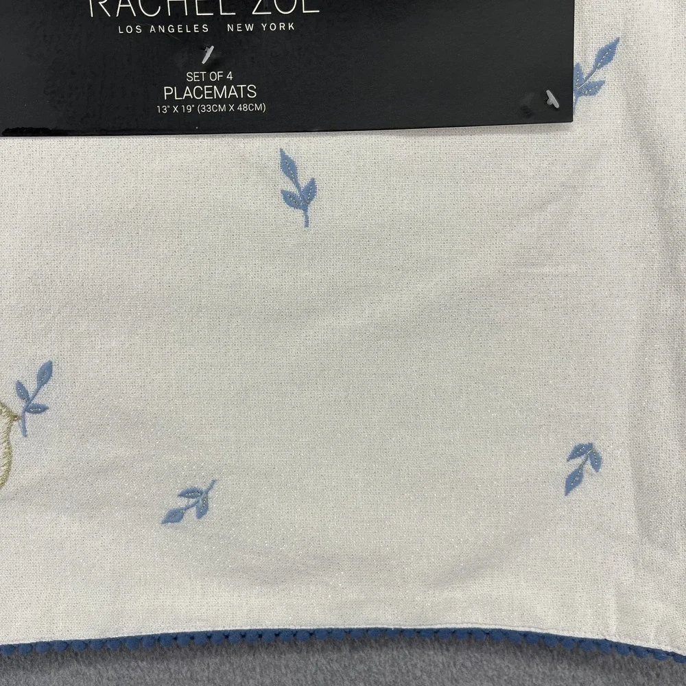 Rachel Zoe placemats Set of 4 Embroidered Dove‎ Peace 13 x 19 silver sparkle